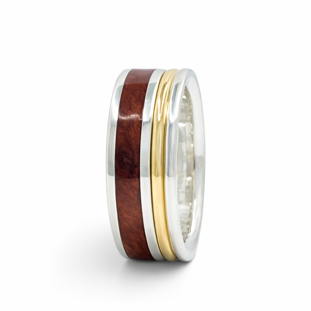 red Mallee wood and 10karat yellow gold in silver