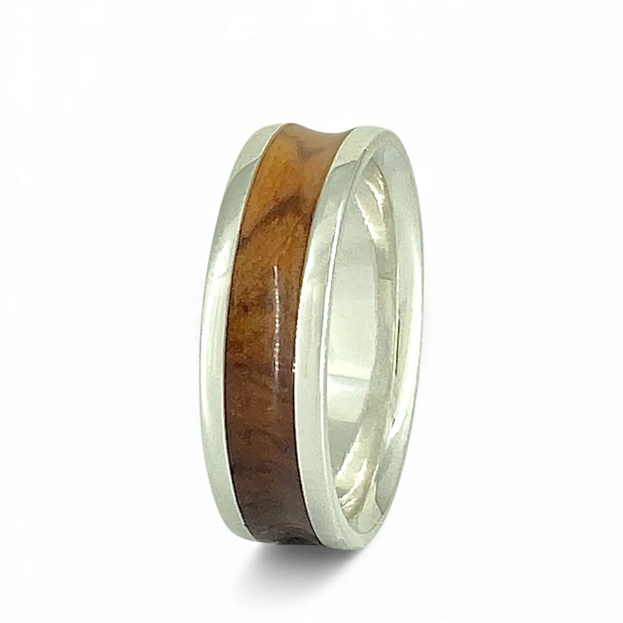 Honduras Rosewood groove Centre in Silver Ring