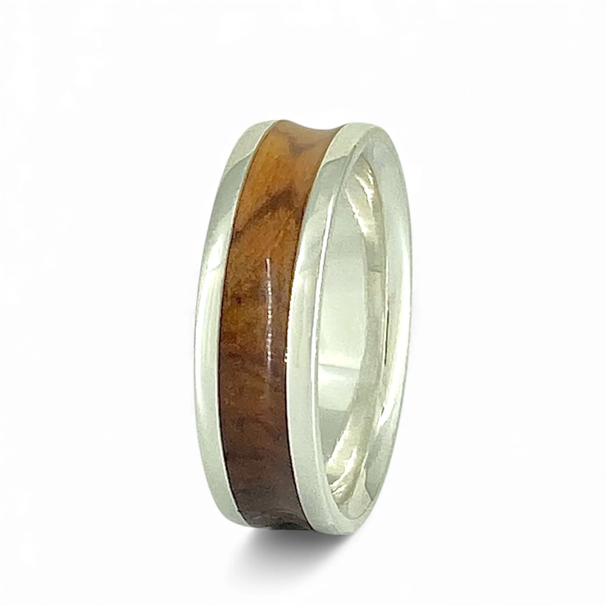 honduras rosewood groove in silver ring