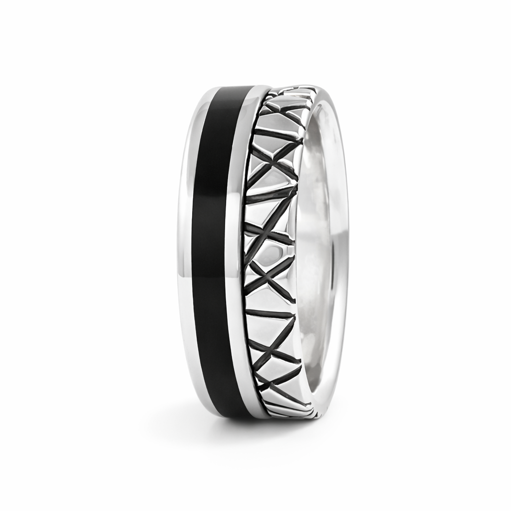 Crosslines side ring with black ebony in silver.png