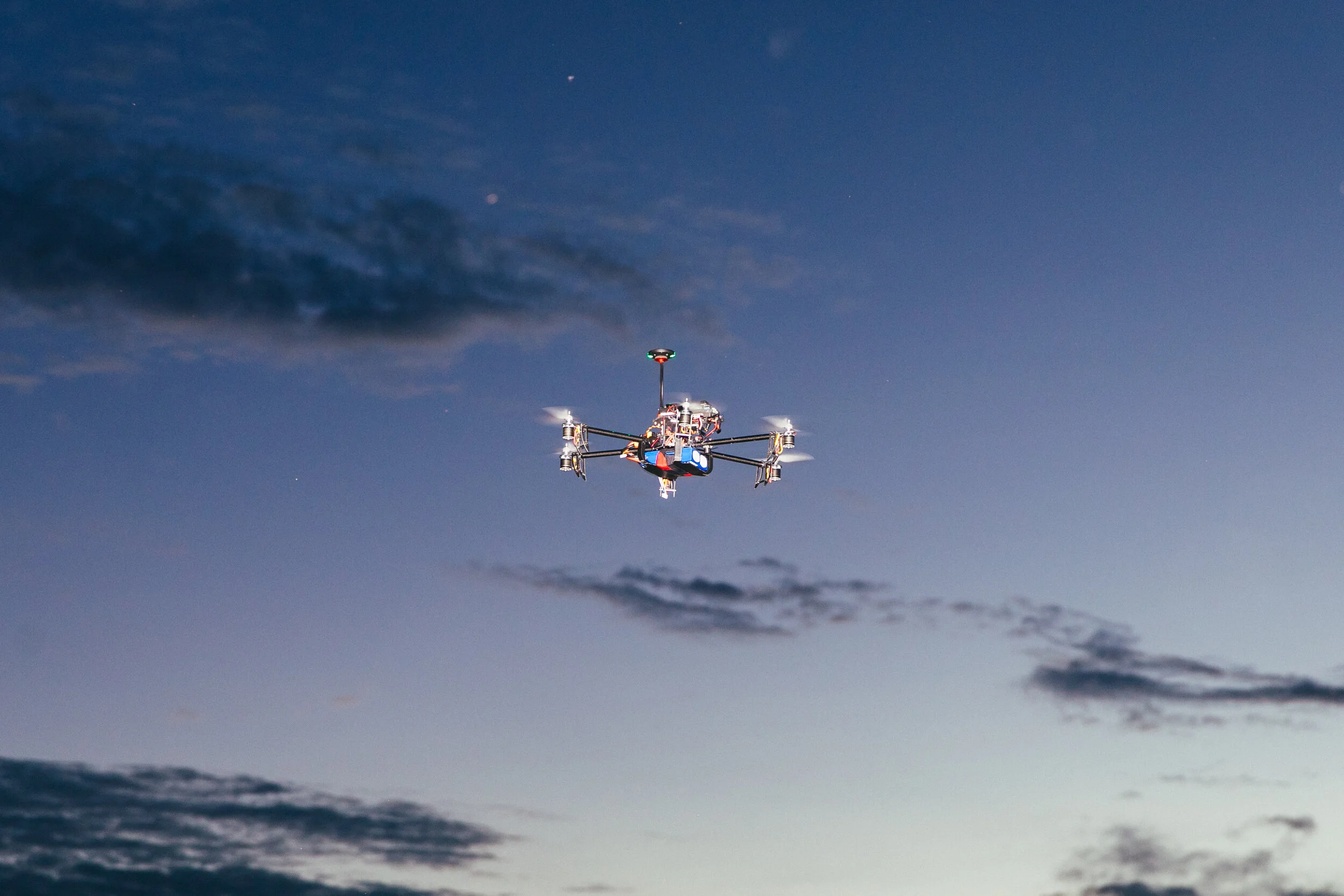 Hexcopter in flight, night