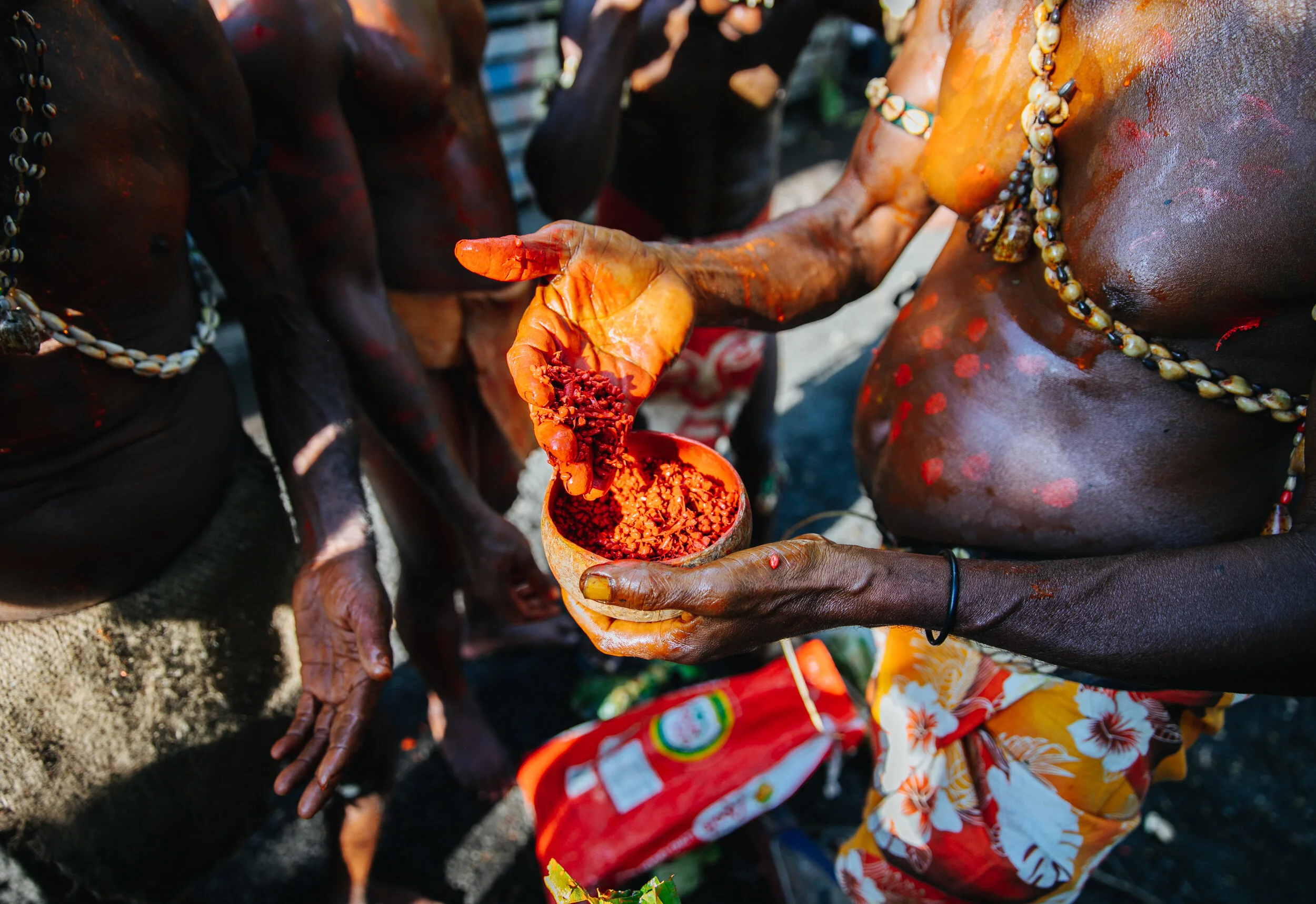 Plant based paint is used to adorn dancers