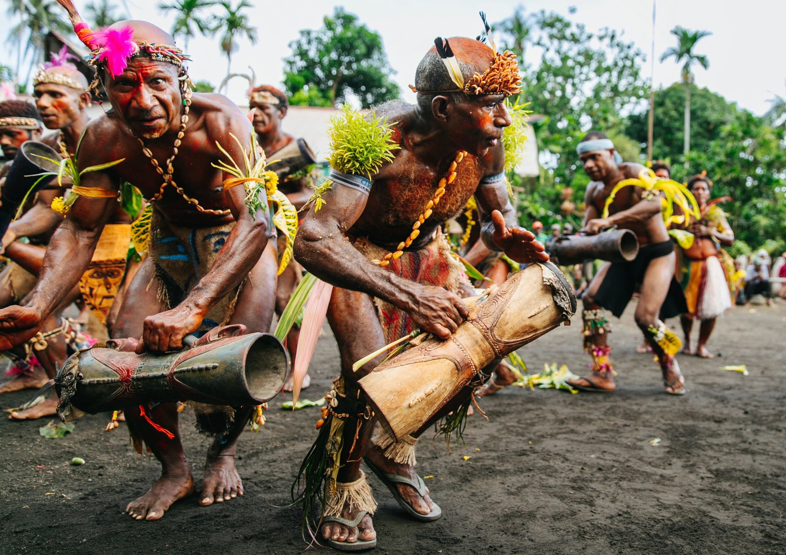 The ceremony begins with drumming and dancing, shells attached to the dancers legs accentuate the rhythmic steps during the dance