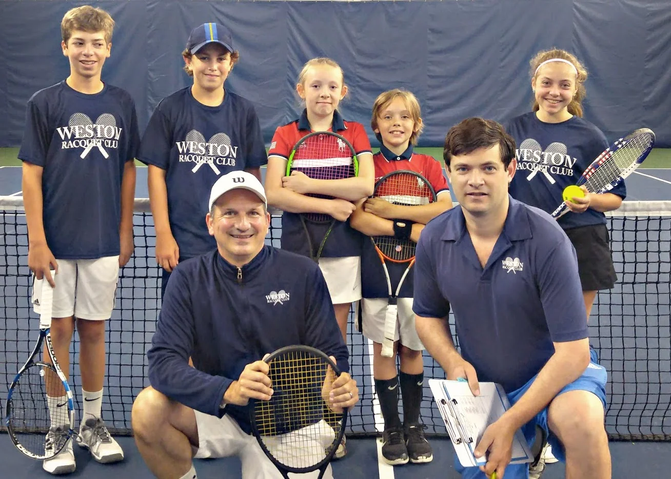 Caption: Congratulations to the "Weston Winners" who clinched the state tennis title going undefeated: L to R (back row) Jackson Carbonier, Billy Mac Clement, Teagan Danzinger, Takoda Danzinger and Calista Finkelstein; (front row) WRC Director of Tennis Angelo A. Rossetti & WRC Coach Jason Fransen