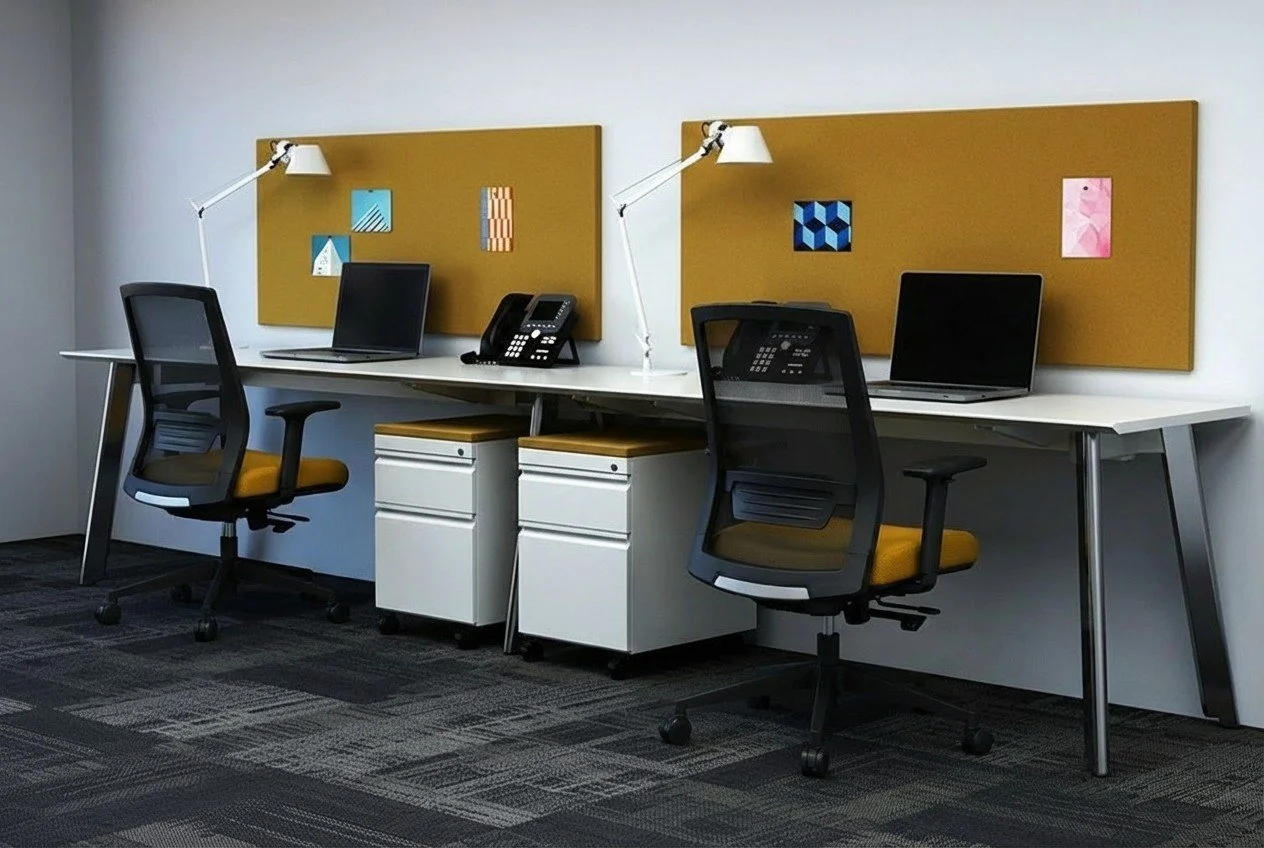 Sygma task chair w Sun Yellow upholstery_Benching stations on wall.jpg