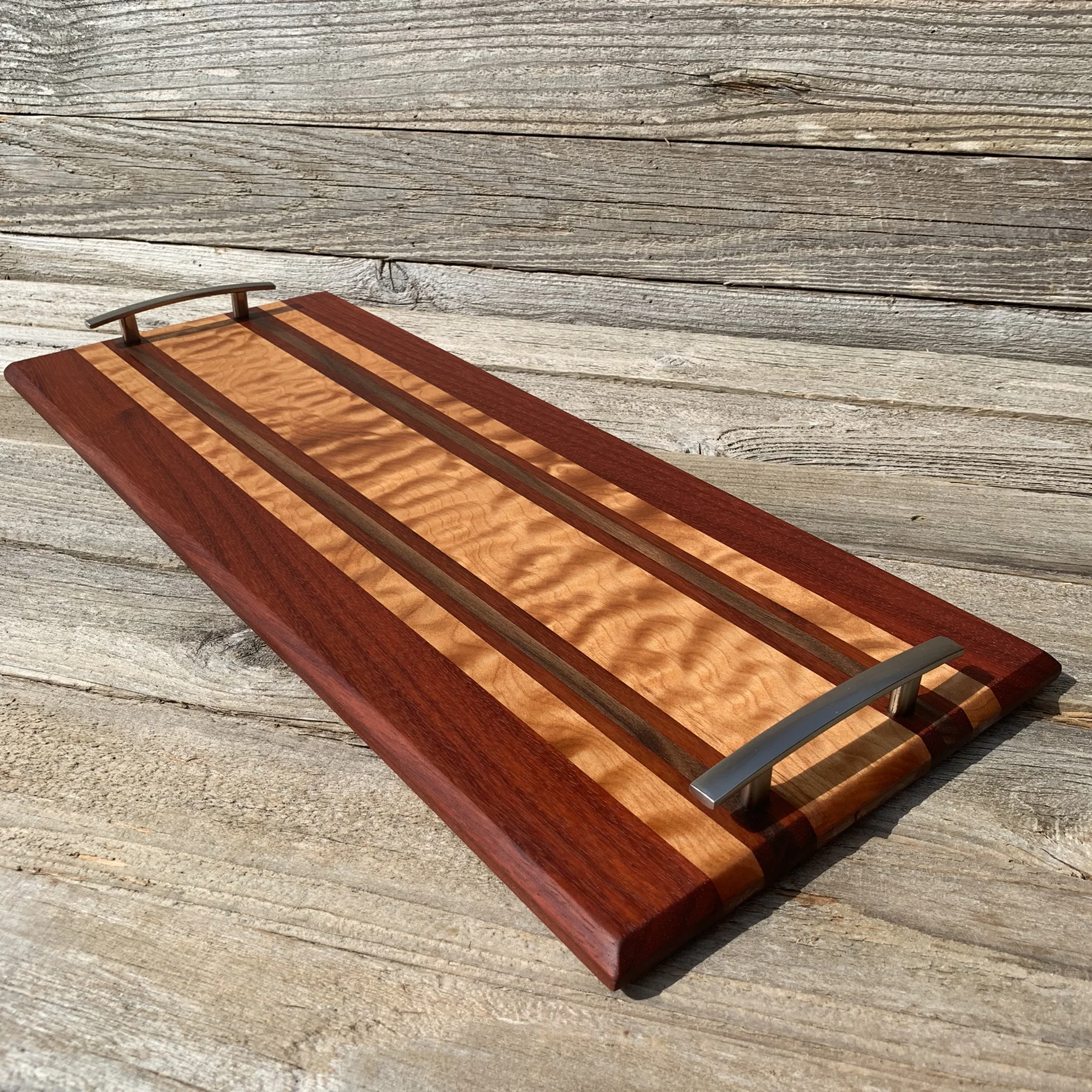 Handled Serving Board- Quilted Maple and Padauk