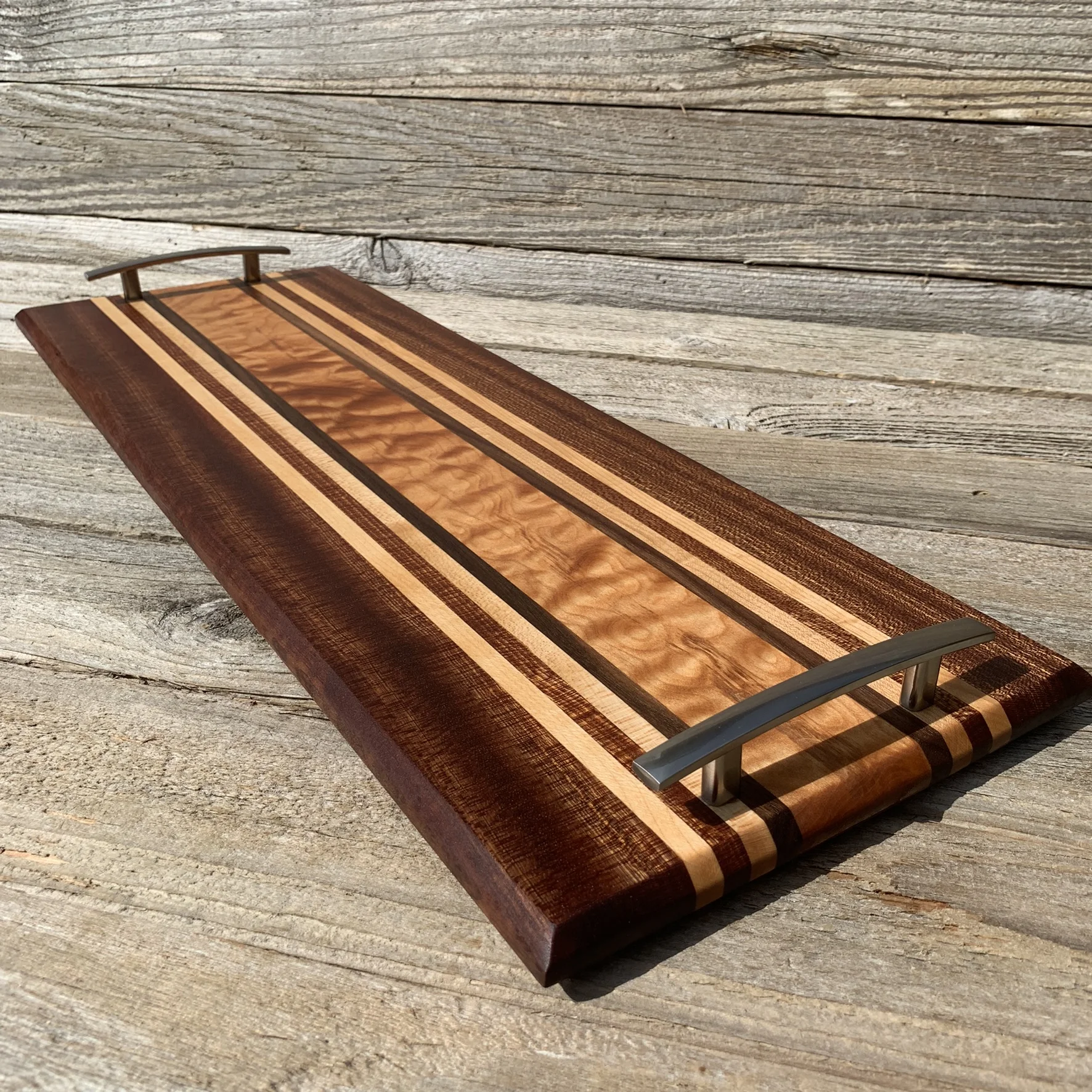 Handled Serving Board- Quilted Maple, Sapele, and More