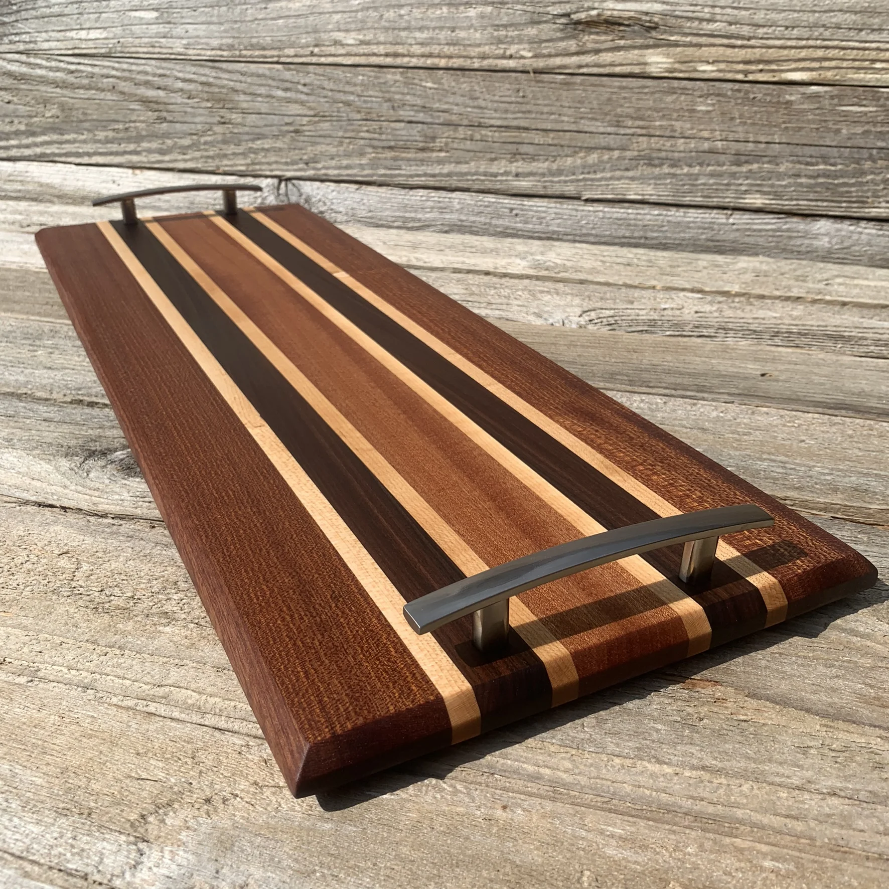 Handled Serving Board-Bolivian Rosewood, Sapele, and Maple
