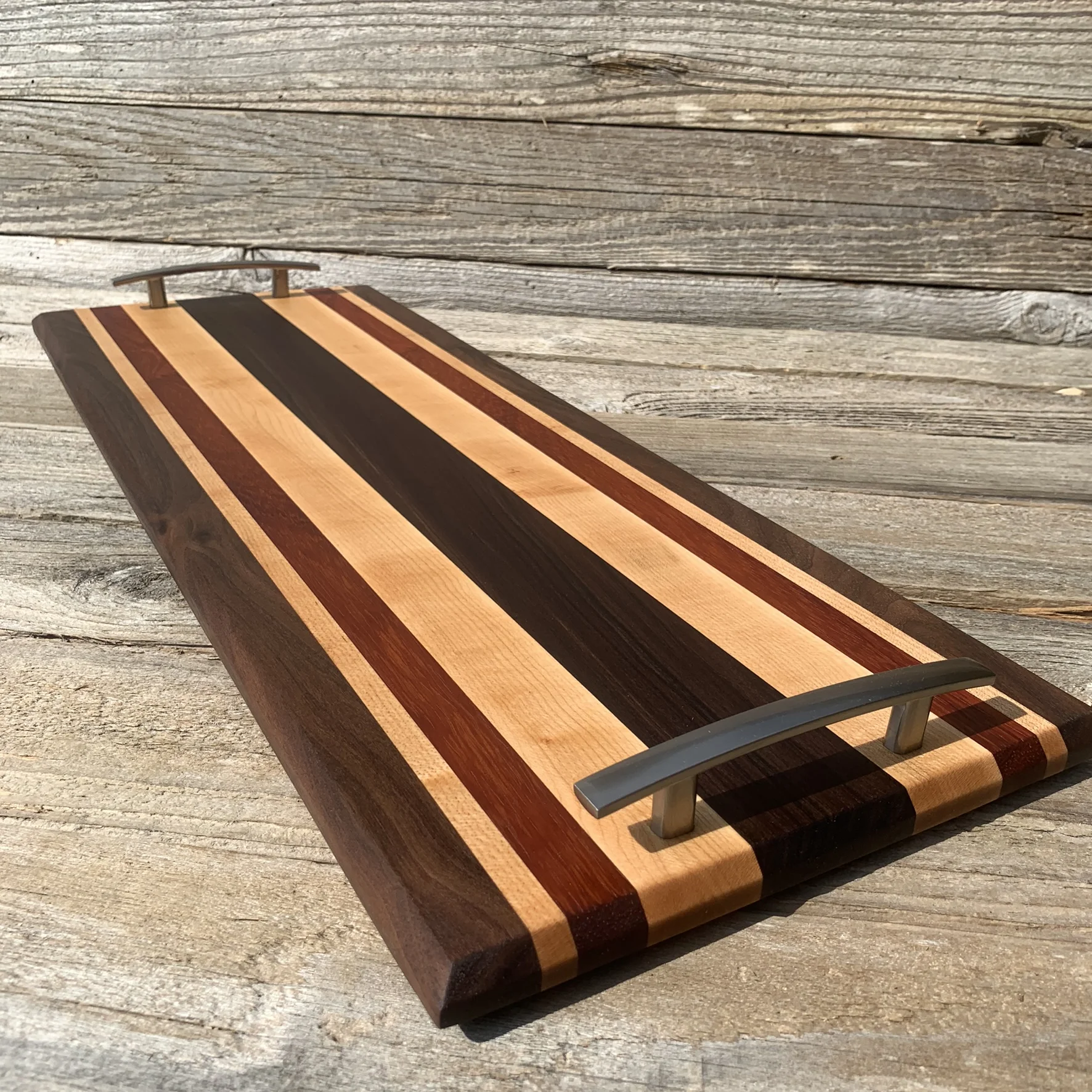 Handled Serving Board-Bolivian Rosewood, Padauk, Walnut, and Maple
