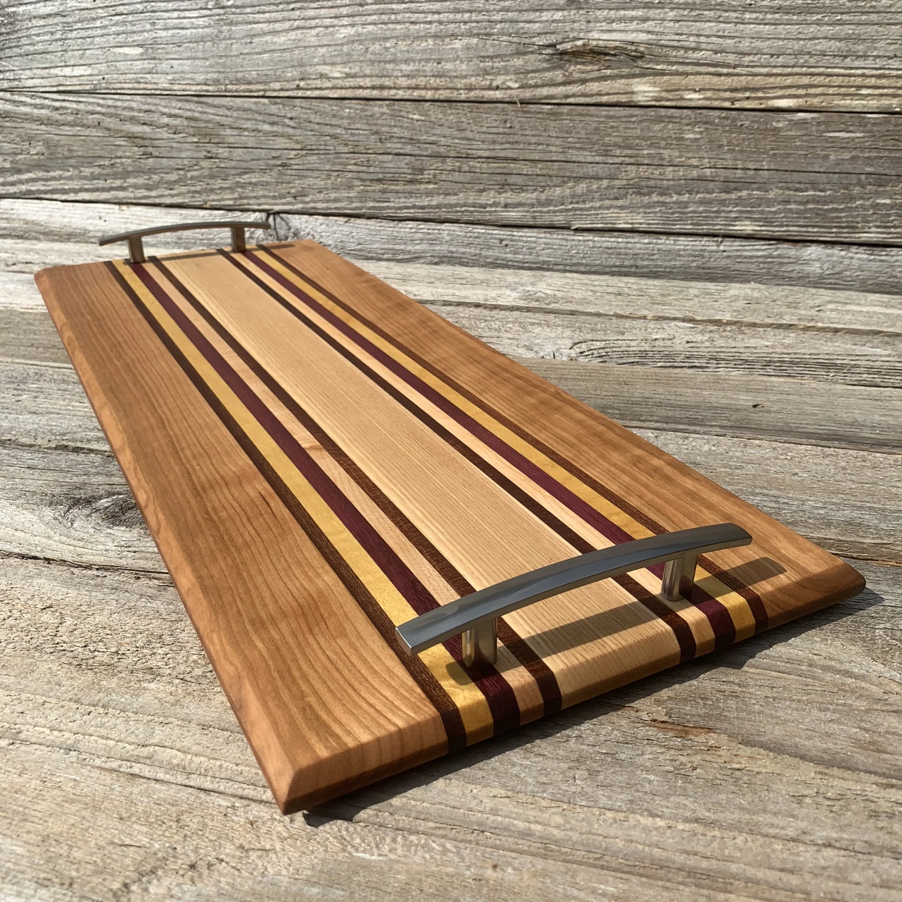 Handled Serving Board- Cherry, Purpleheart, Yellowheart, and More