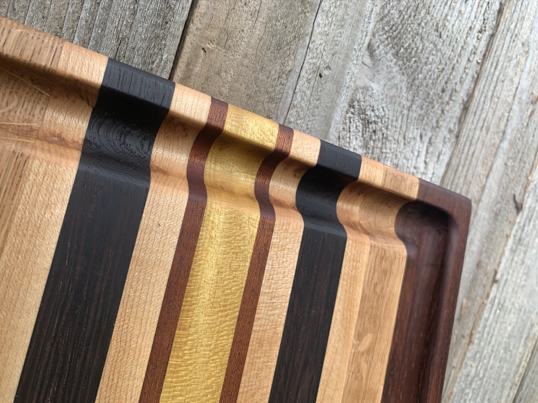 Cutting Board Stripe Multi Exotic Wood with Juice Groove Butcher Block Edge  Grain 011723