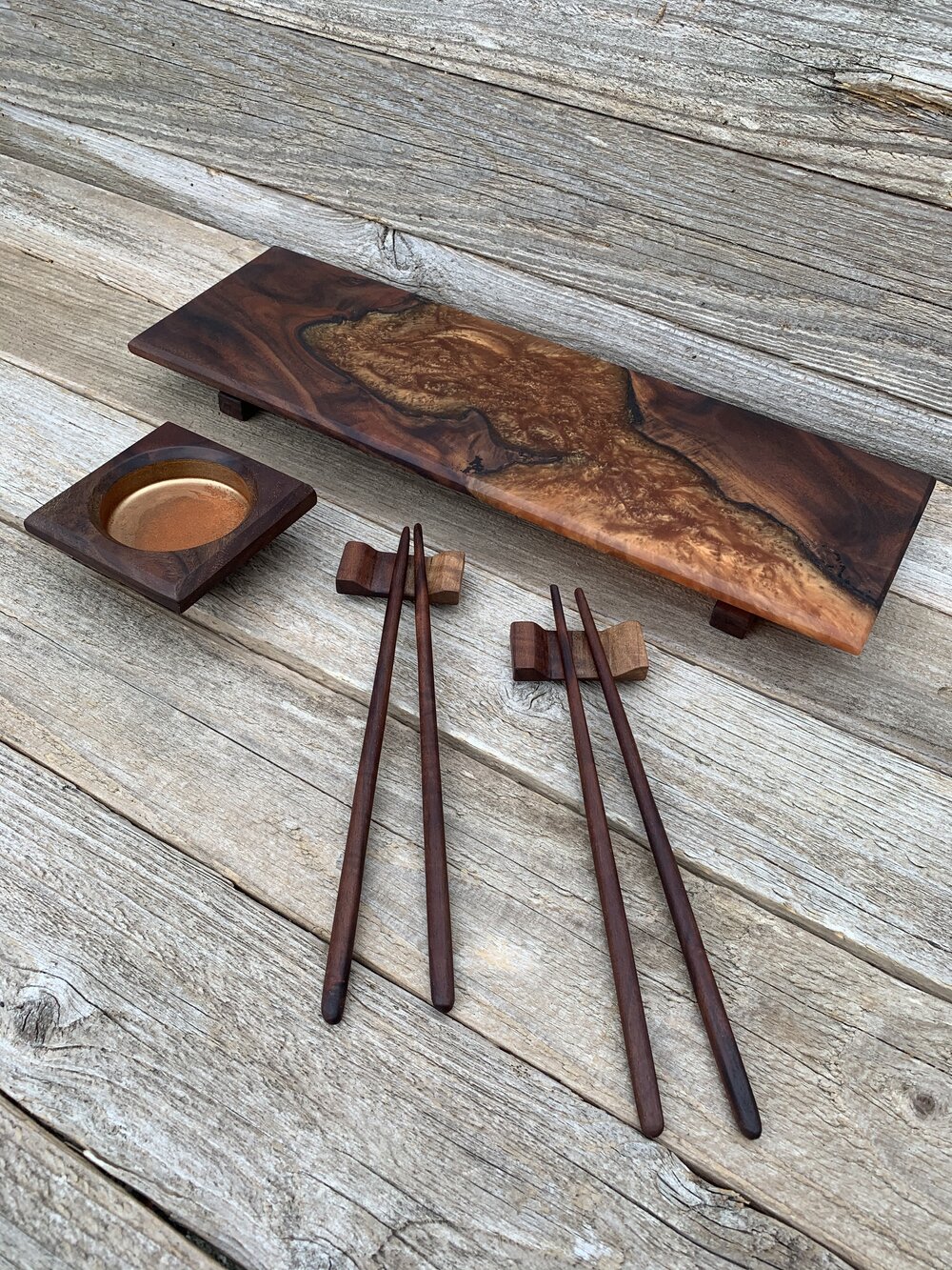 Sushi Set- Claro Walnut & Copper Epoxy — Six Eight Woodworks