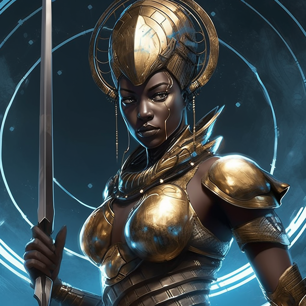 Pulsar_Advertising_afrofuturism_female_robot_warrior_shield_spe_0dd1c846-d6b4-4d52-b443-286ef6fb6856.png