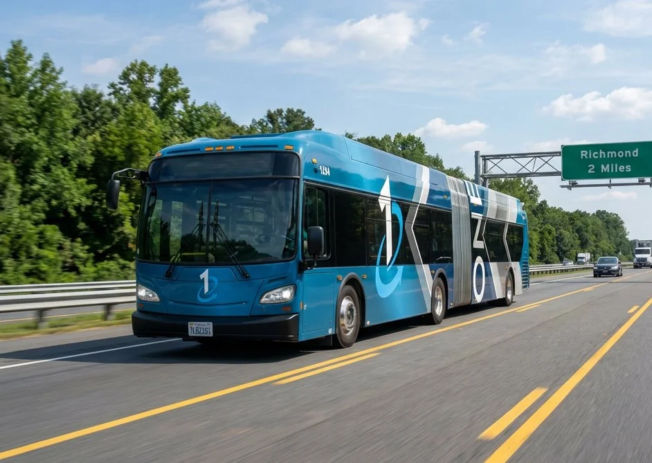 Firefly_Create a photo-realistic image of this bus design driving in Virginia on a highway in 232910.jpg