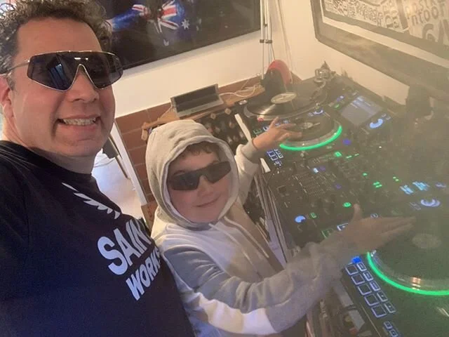 Sunshine & mini Sunshine ready to spin some tunes. Mini Sunshine will be outshining big Sunshine soon :)