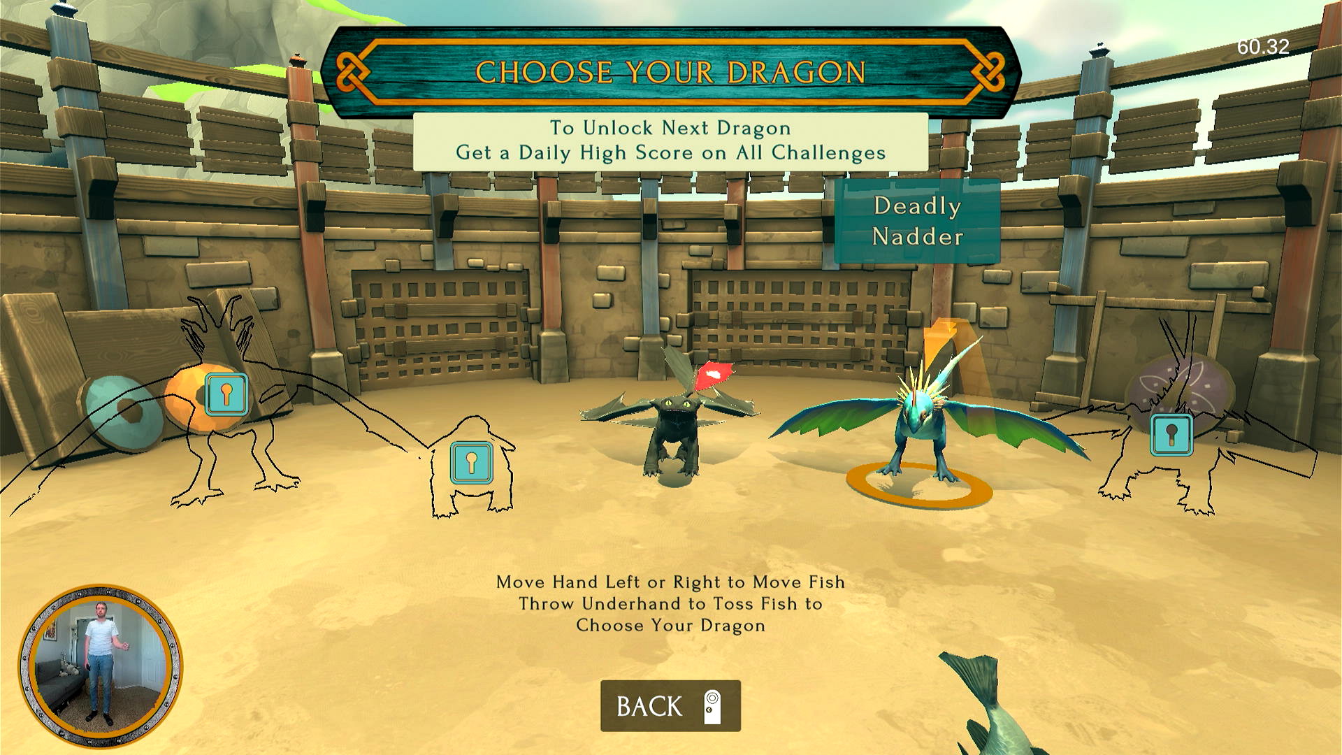 A player uses motions controls to select the dragon they'd like to ride.