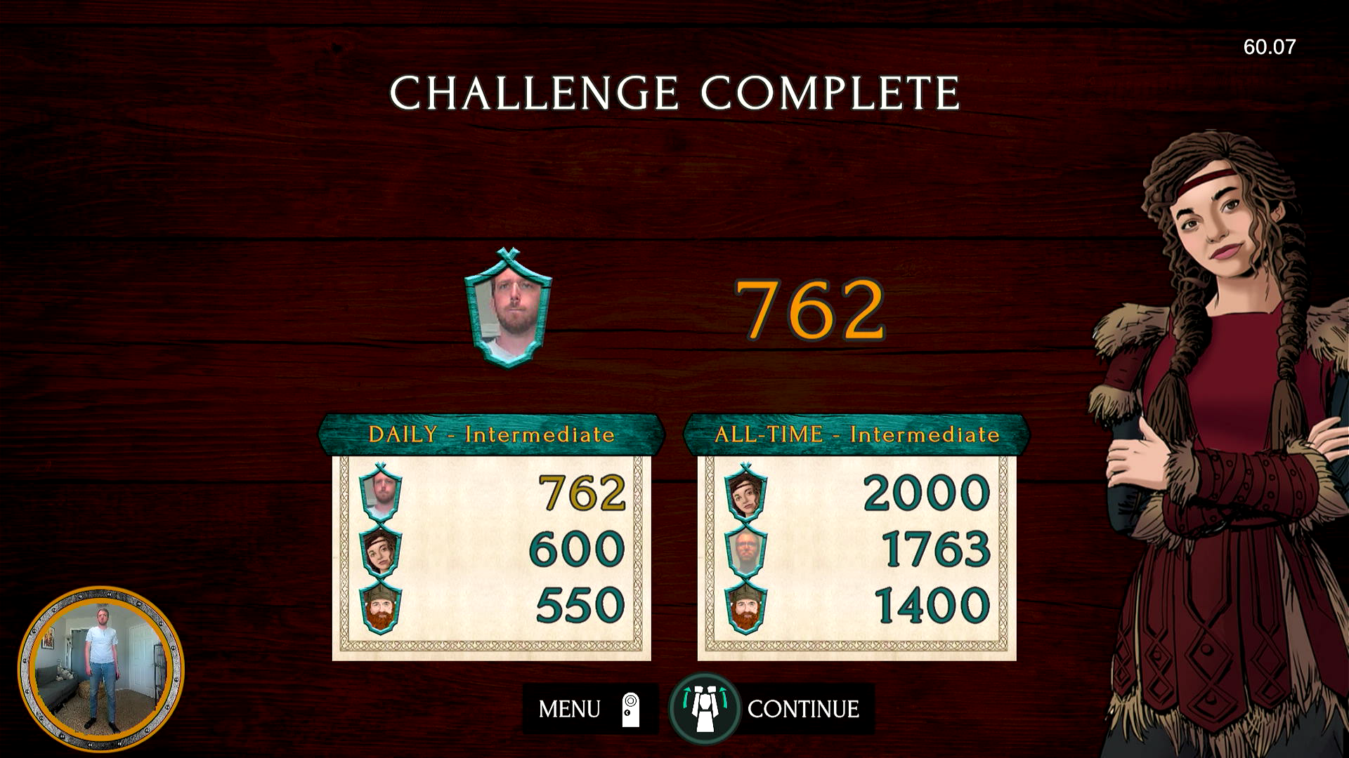 Post-game screen showing the player's score for the track they just completed, along with daily and all-time leaderboards.