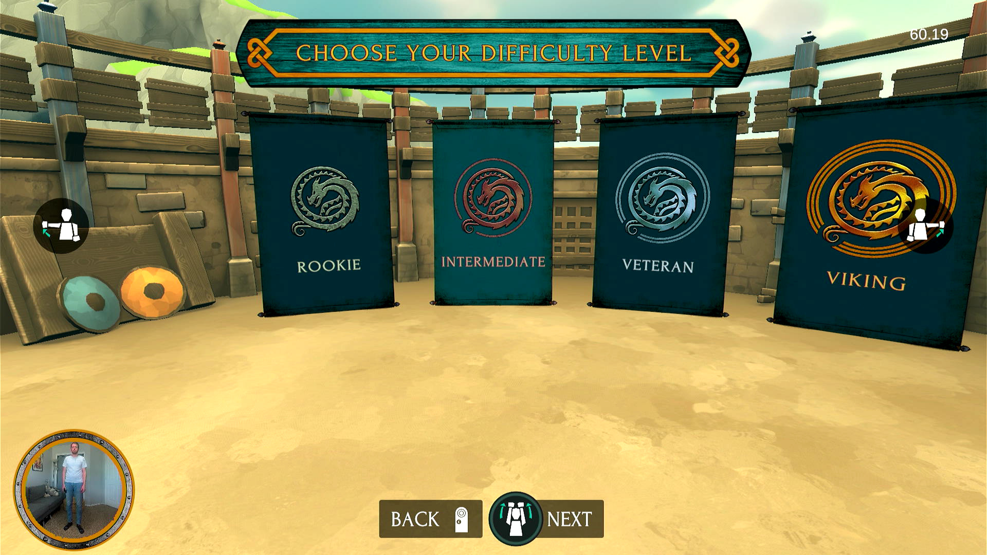 A player using motion controls to select their difficulty level