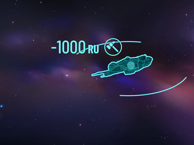 An icon, text, and cyan highlight on the ship indicate that how many resources the player will pay to build the ship.