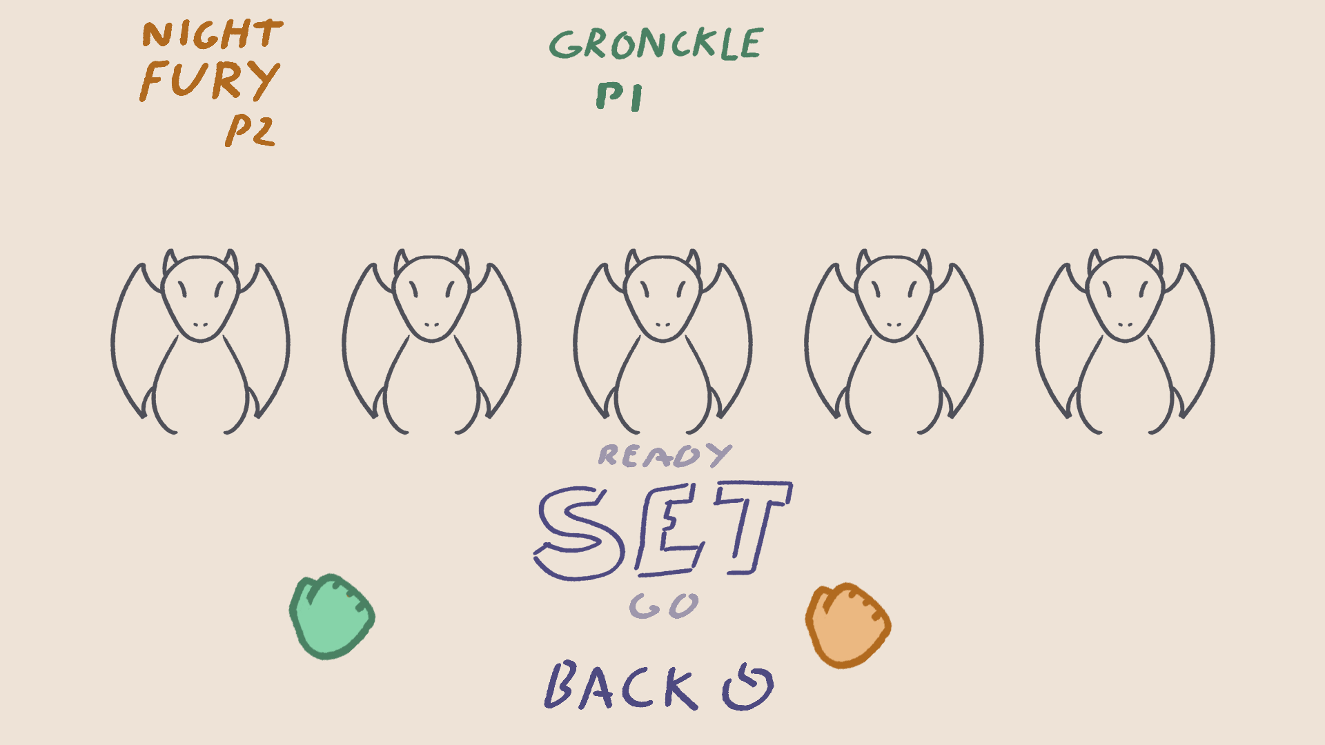 Sketch showing both players' dragons selected and the game prompting the players to continue.