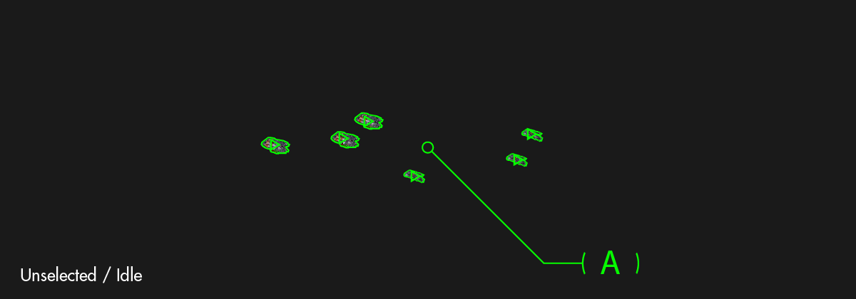While unselected, the UI for the strike group only displays the ships and the letter designation for the group.