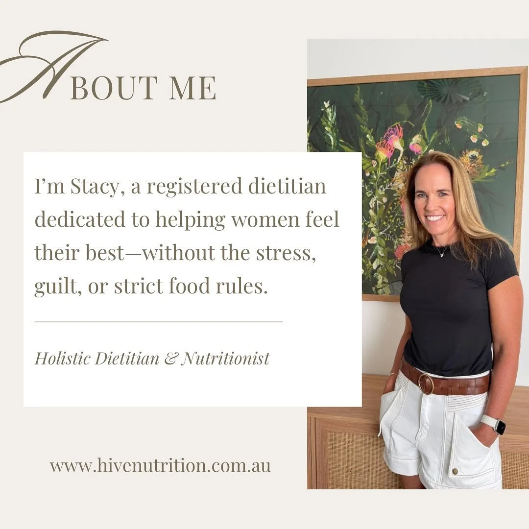 Hi! I&rsquo;m Stacy Morgan, a registered dietitian dedicated to helping women feel their best&mdash;without the stress, guilt, or strict food rules. I started Hive Nutrition to offer a more holistic, relaxed and realistic approach to healthy eating t
