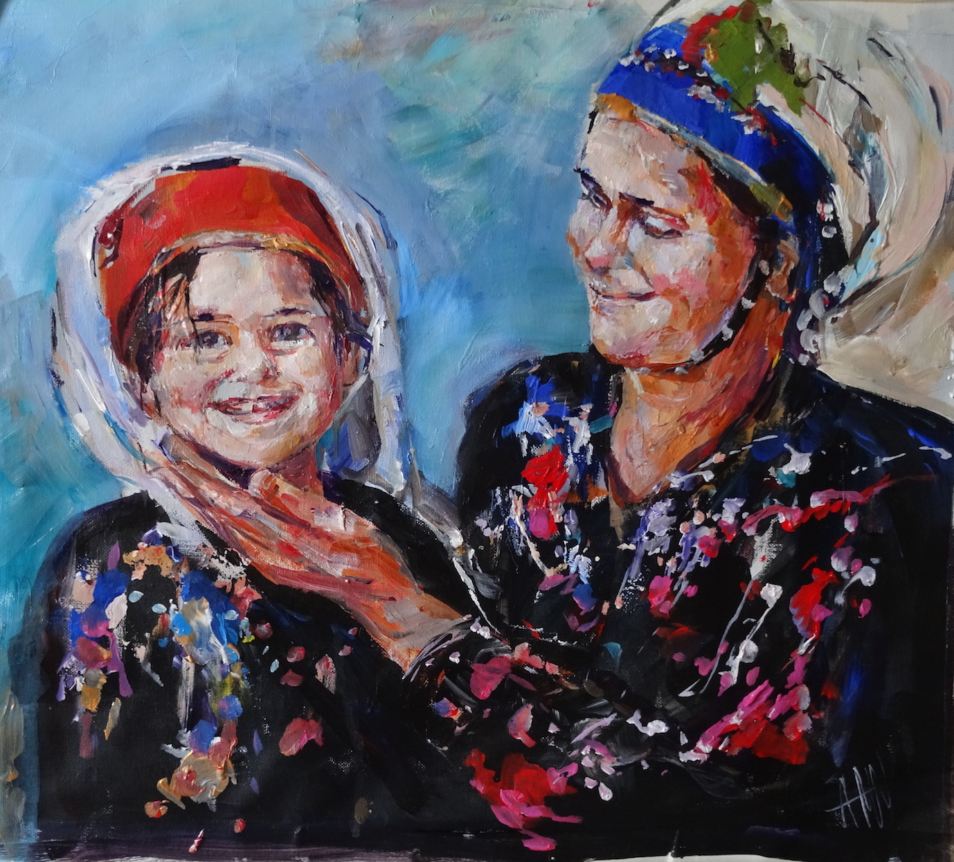 Turkish mother and daughter, acrylic on canvas