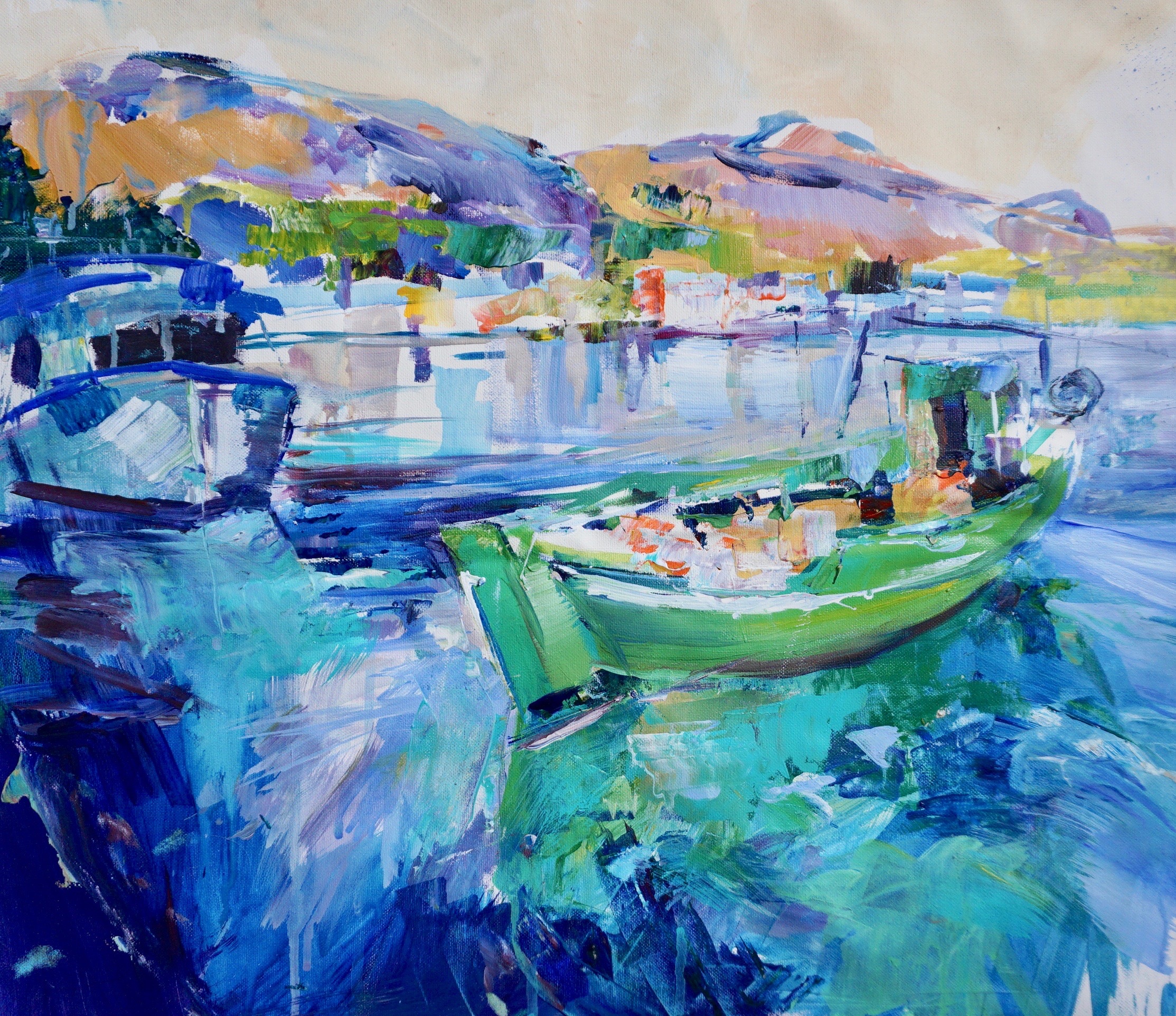 Meis Harbour, acrylic on canvas