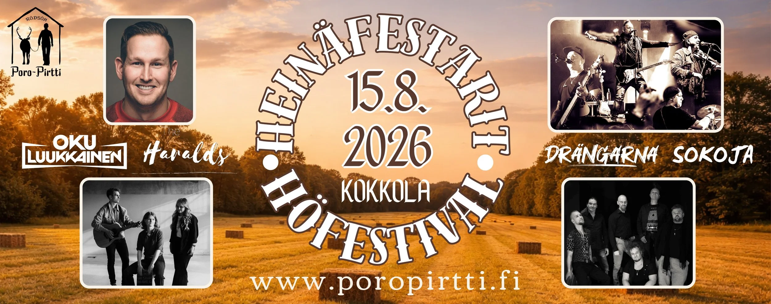 Tule mukaan nauttimaan upeista artisteista ainutlaatuisille maalaisfestareille, Heinäfestarit - Höfestival. Tapahtuma järjestetään Kokkolassa Rödsön Poro-Pirtillä. Tervetulleita ovat aikuiset, nuoret ja lapset.