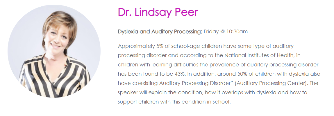  Click Lyndsay Peer’s picture to find out more about the speakers at the upcoming Dyslexia Show 2020. 
