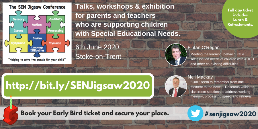  Click this banner to book your Early Bird Tickets for the SEN Jigsaw Conference 2020 