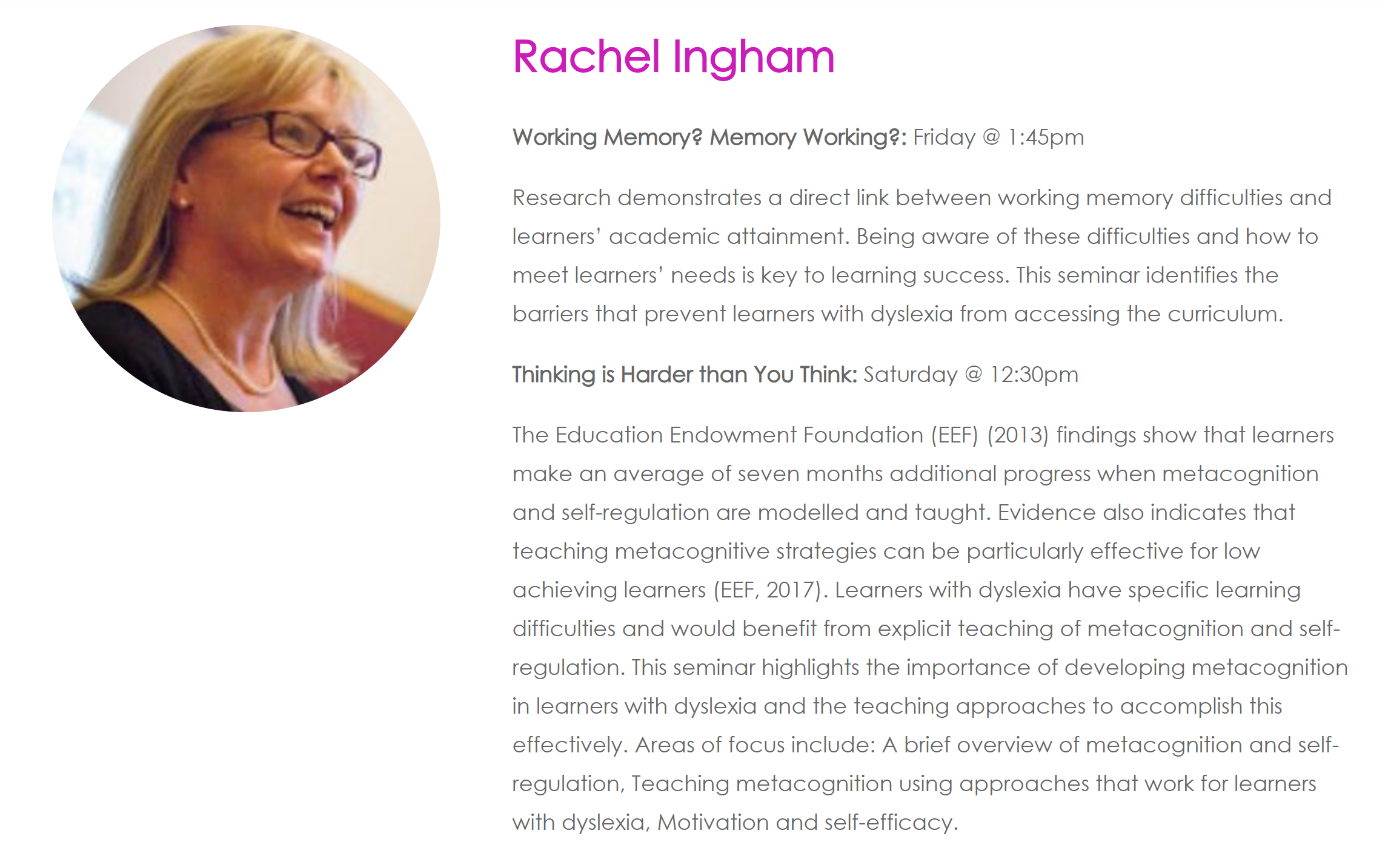  Leading Educational Trainer, Rachel Ingham and her talks at the Dyslexia Show.   Click here to find out more.  
