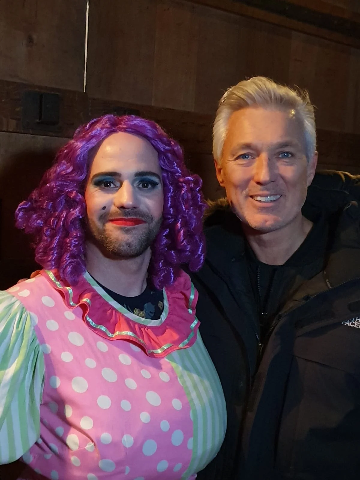  Dean (the ugly sister in the pantomime) with actor and musician,  Martin Kemp  who shared his experience of literacy challenges after suffering a couple of brain tumours. 