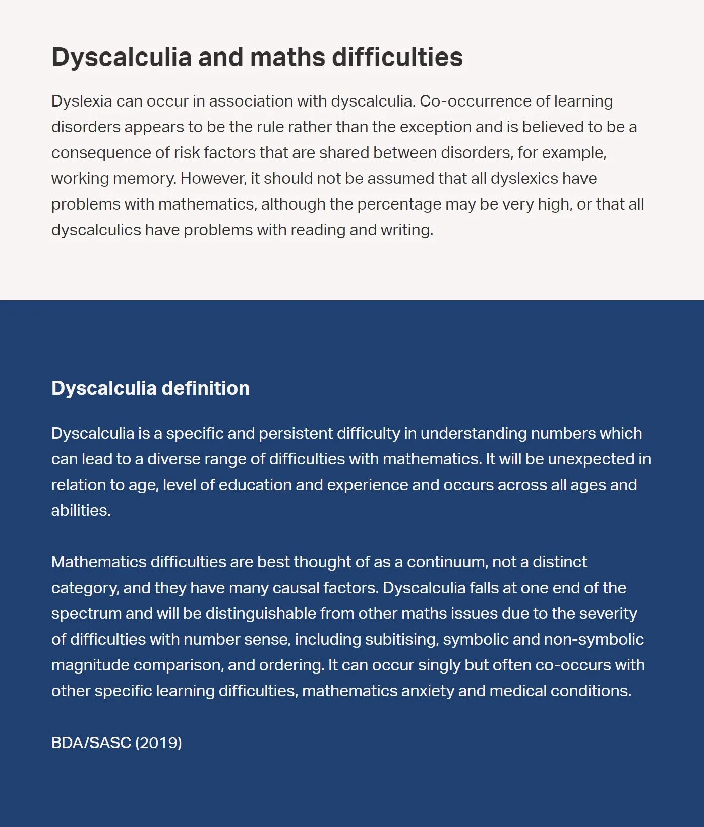  The Definition of Dyscalculia according to the British Dyslexia Association and SASC. 