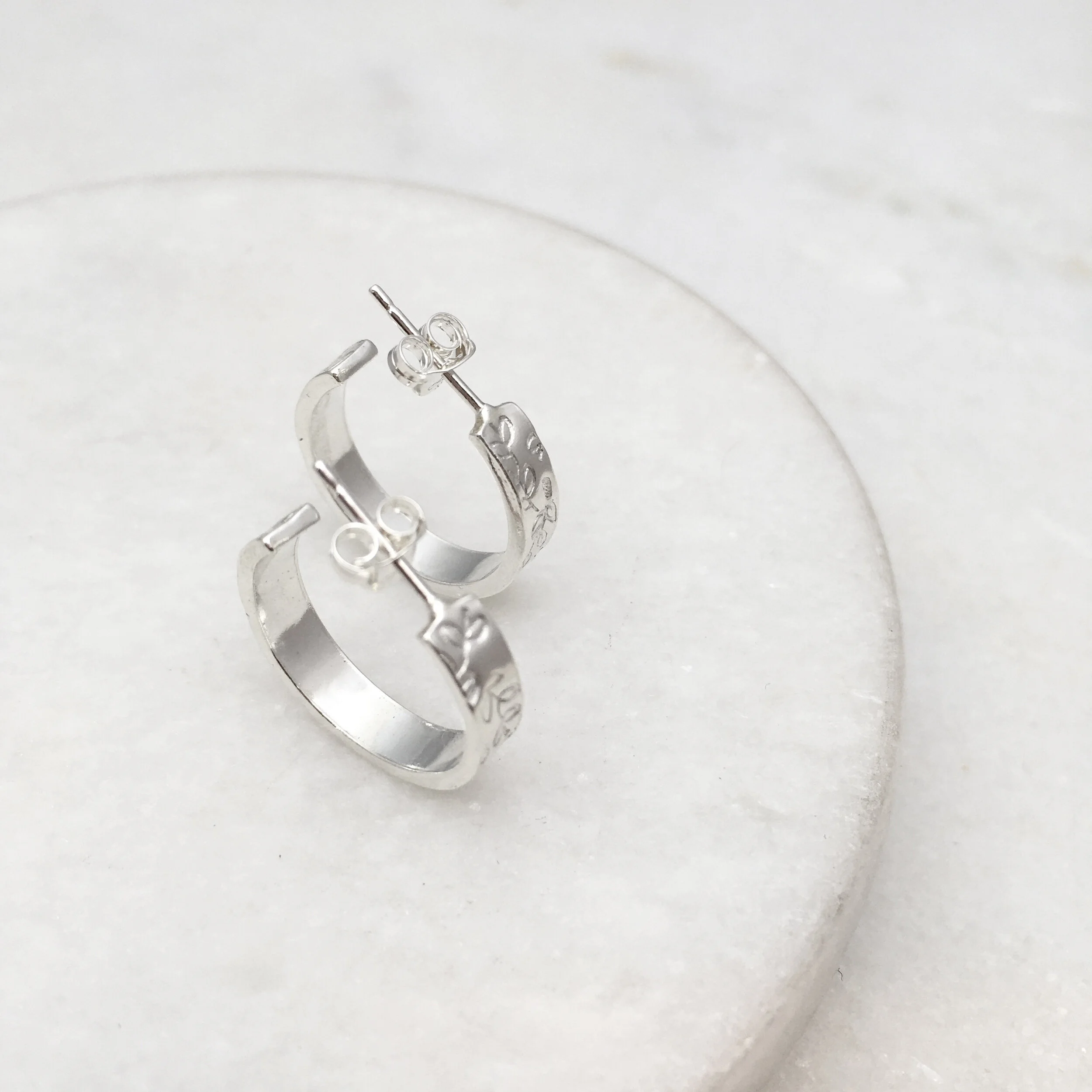 Silver Folia Hoop Earrings