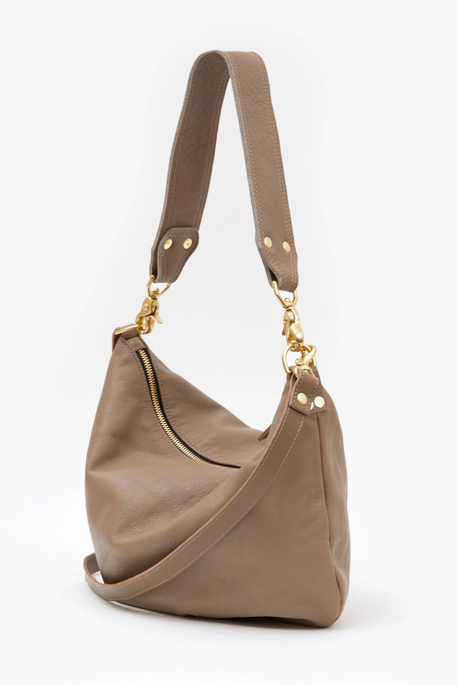 Clare V. Moyen Taupe Leather Messenger Bag