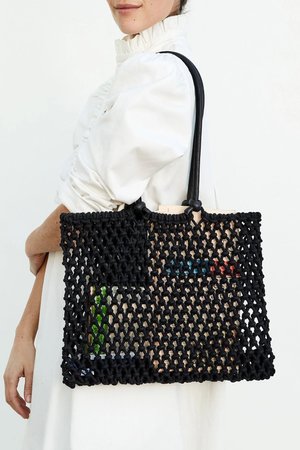 Clare V Poche Crochet Crossbody Bag In Black And Cream Checker