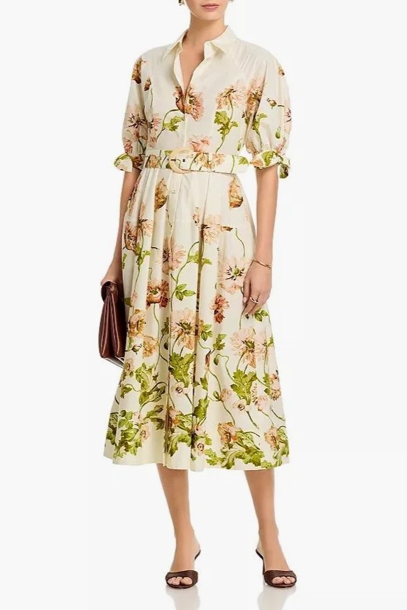 Cara Cara Caro Midi Dress - Lockwood Floral Egret Emory Clothing Cara Cara Caro Midi Dress - Lockwood Floral Egret Emory Clothing