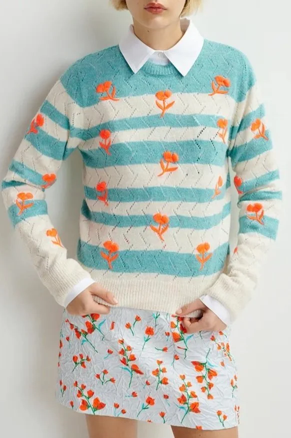 Essentiel Antwerp Hinkel Embroidered Pullover Neptune Green