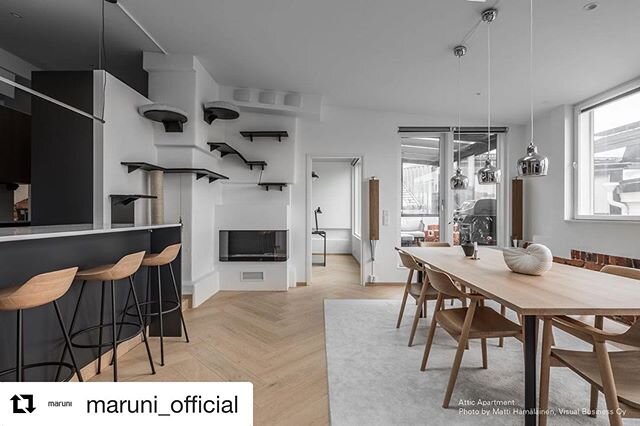 My work ✨

#Repost @maruni_official
.
This beautiful attic apartment features wood floors, crisp white walls, original brickwork and a stunning view over Helsinki.Chairs, tables, and stools from the Maruni Collection are harmonizing with the interior