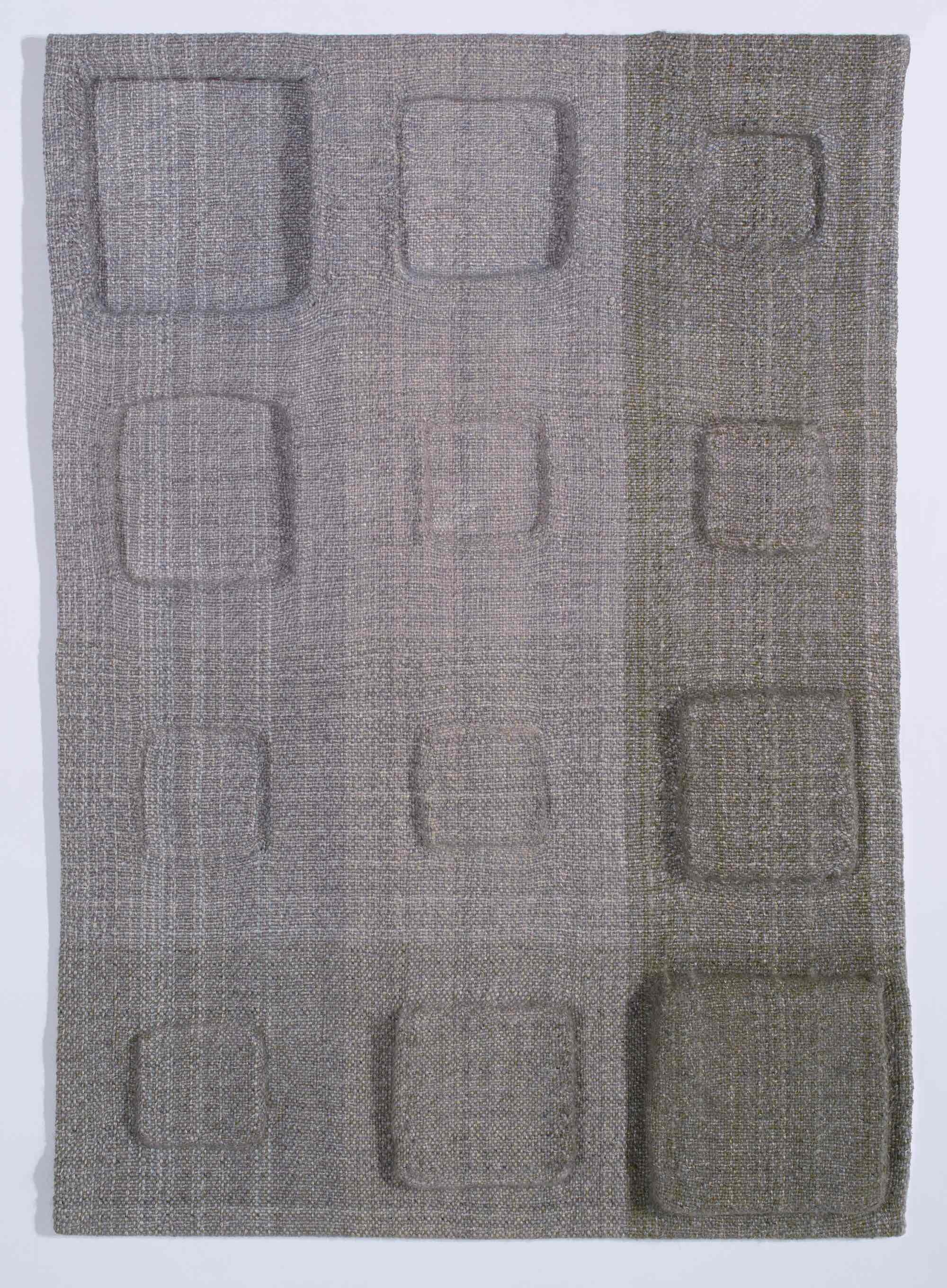   Squares In - Squares Out    Wool, linen, silk    22” x 31”  