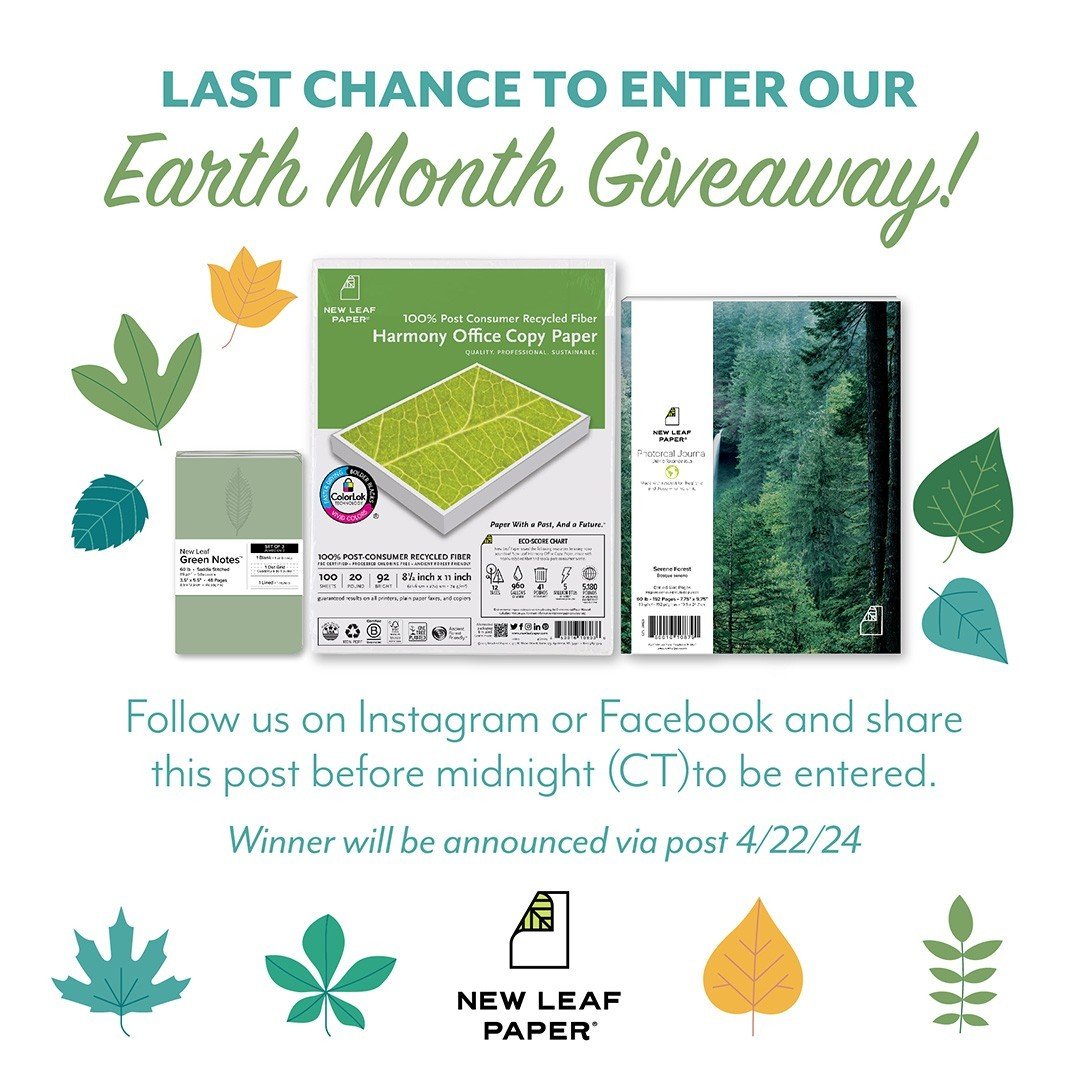 Today is your last opportunity to enter for a chance to win a prize package of paper products that love the earth as much as you do! ⁠
⁠
HOW TO ENTER: Follow @newleafpaperinc AND share this post. ⁠
⁠
This Giveaway is open to residents of the contiguo