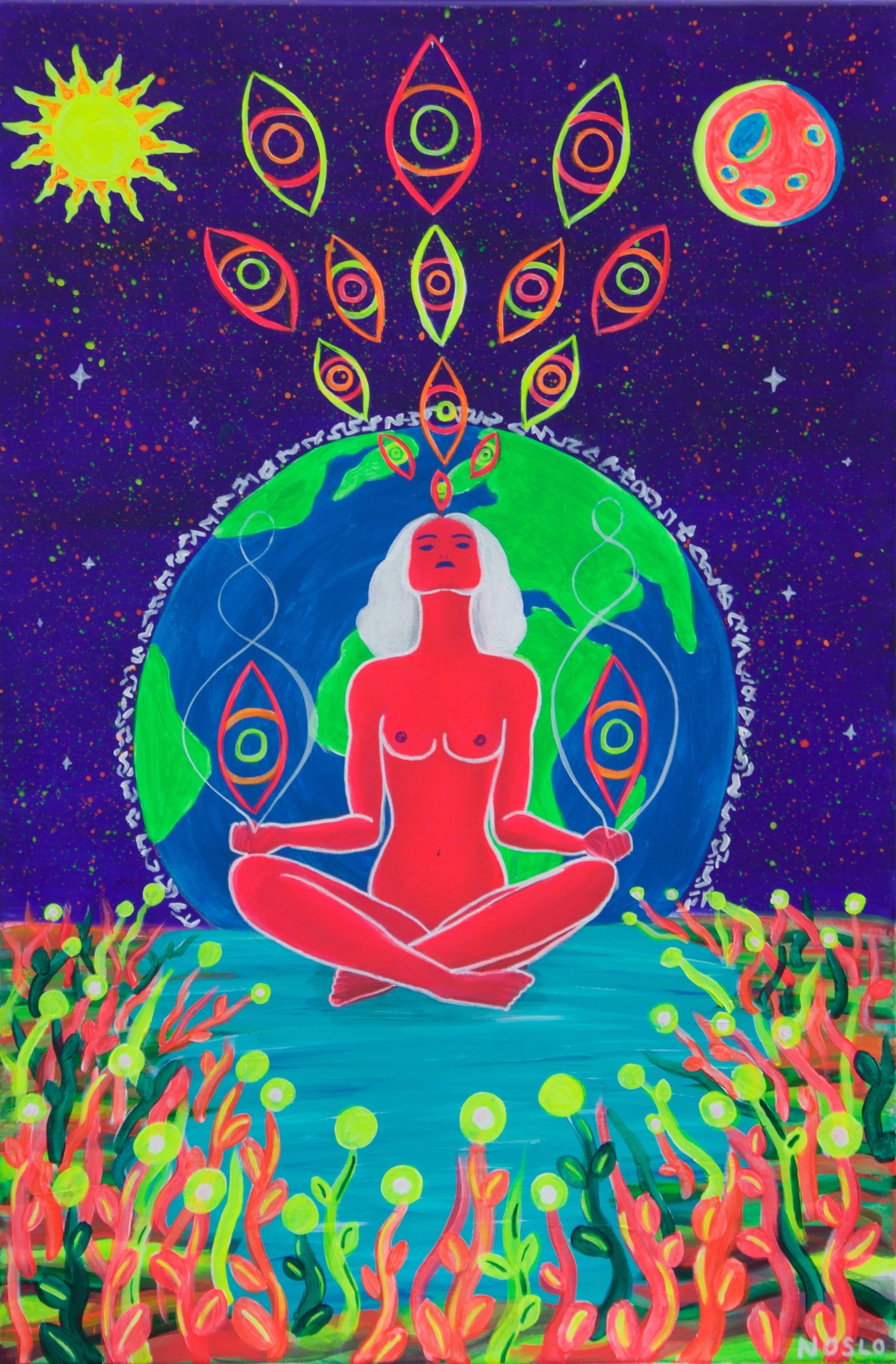 Divine Connection - Blacklight Acrylic on Canvas. 2022