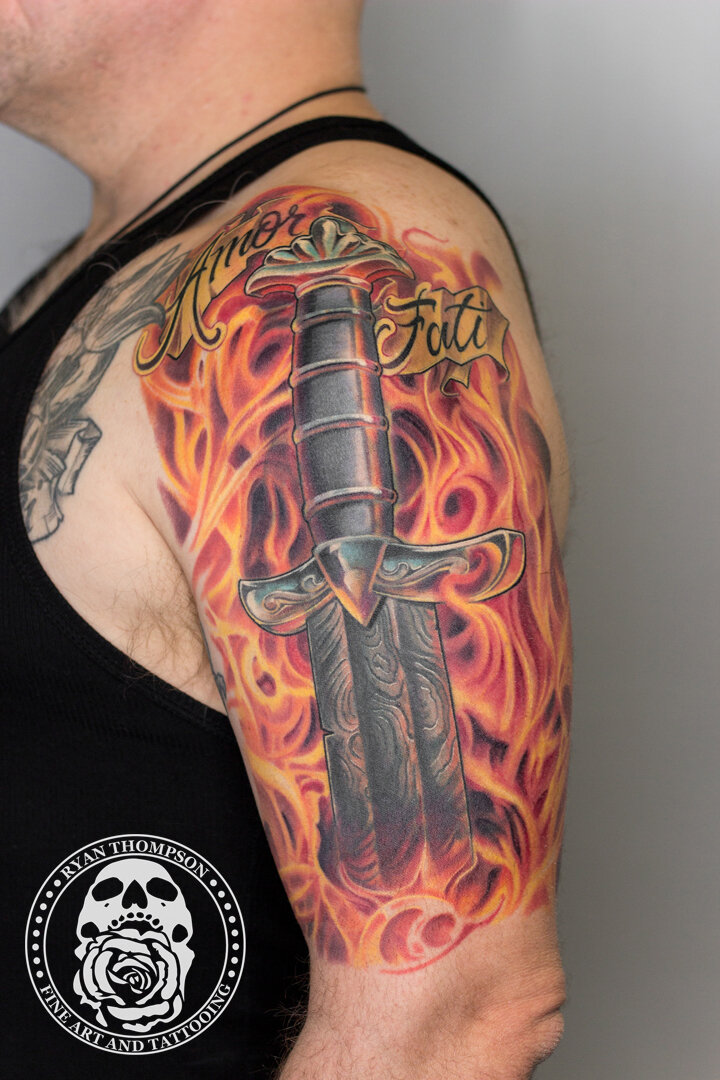 Steve's Flaming Sword Tattoo
