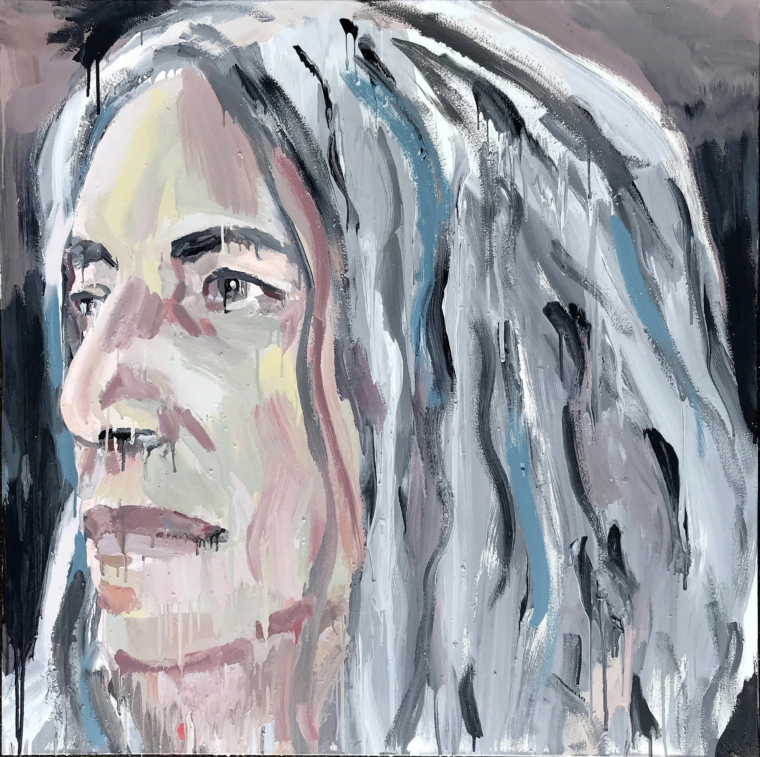 JULIE BENNETT Patti (2019) Oil on canvas 101.5 x 101.5 cm