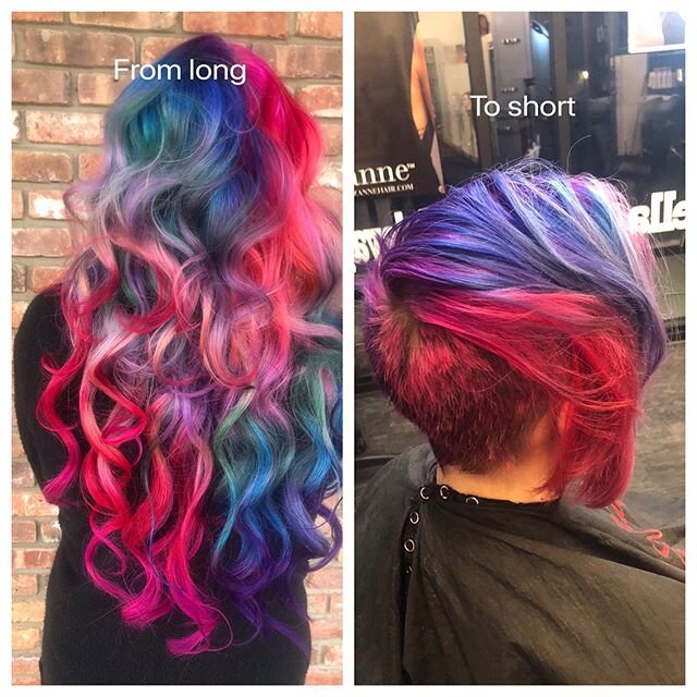 How you see fantasy colors from long to short #hairinspo #hairlove #trendyhair #hairideas #salonlife #pulpriot #pulpriothair #hairtrends #hairoftheday #njsalon #njstylist #americansalon #mission #hairtransformation #hairdressermagic #hairpainting #sh