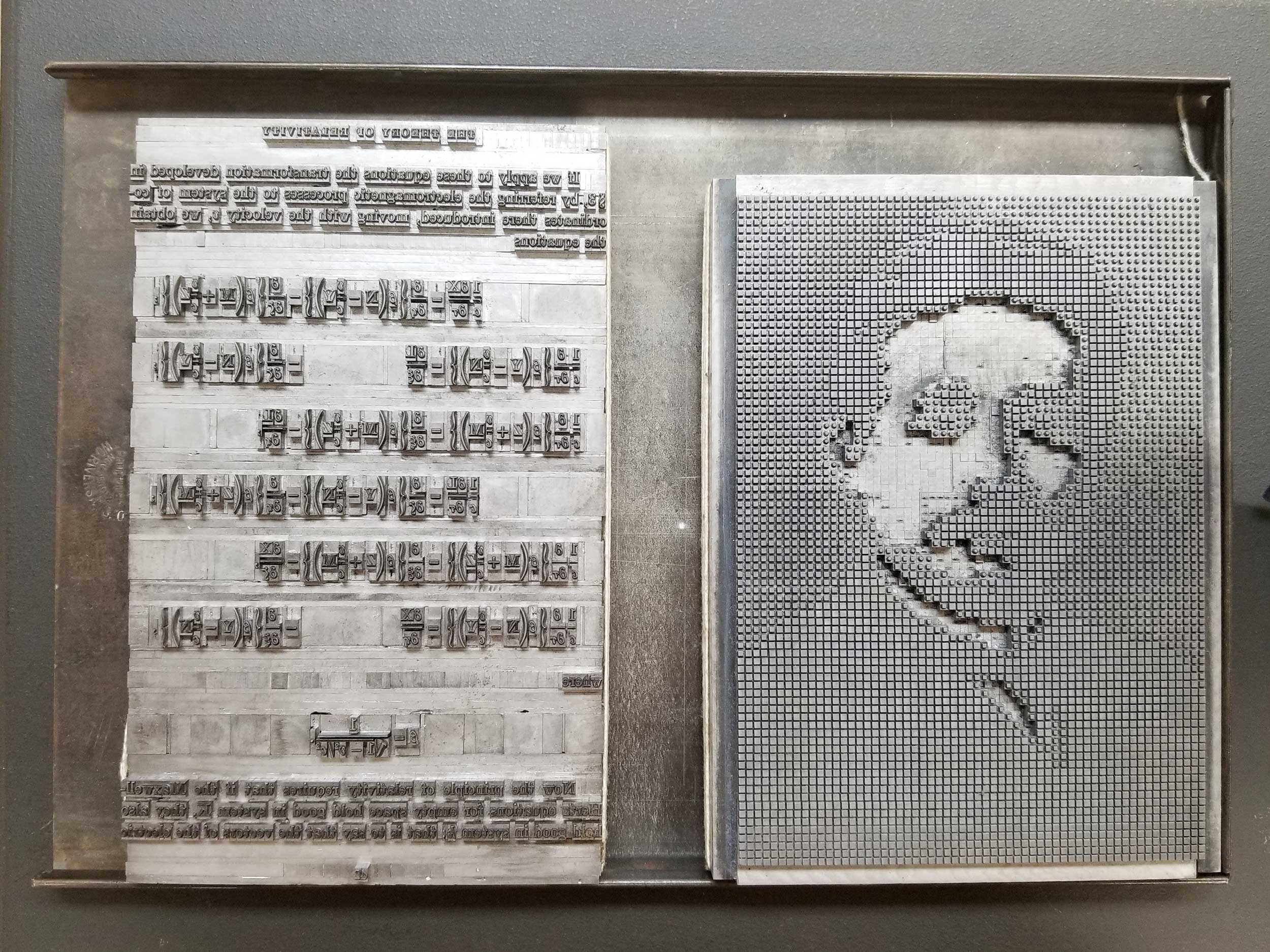  A portrait of Einstein designed by printer Blake Riley for the Arion edition of  The Theory of Relativity  