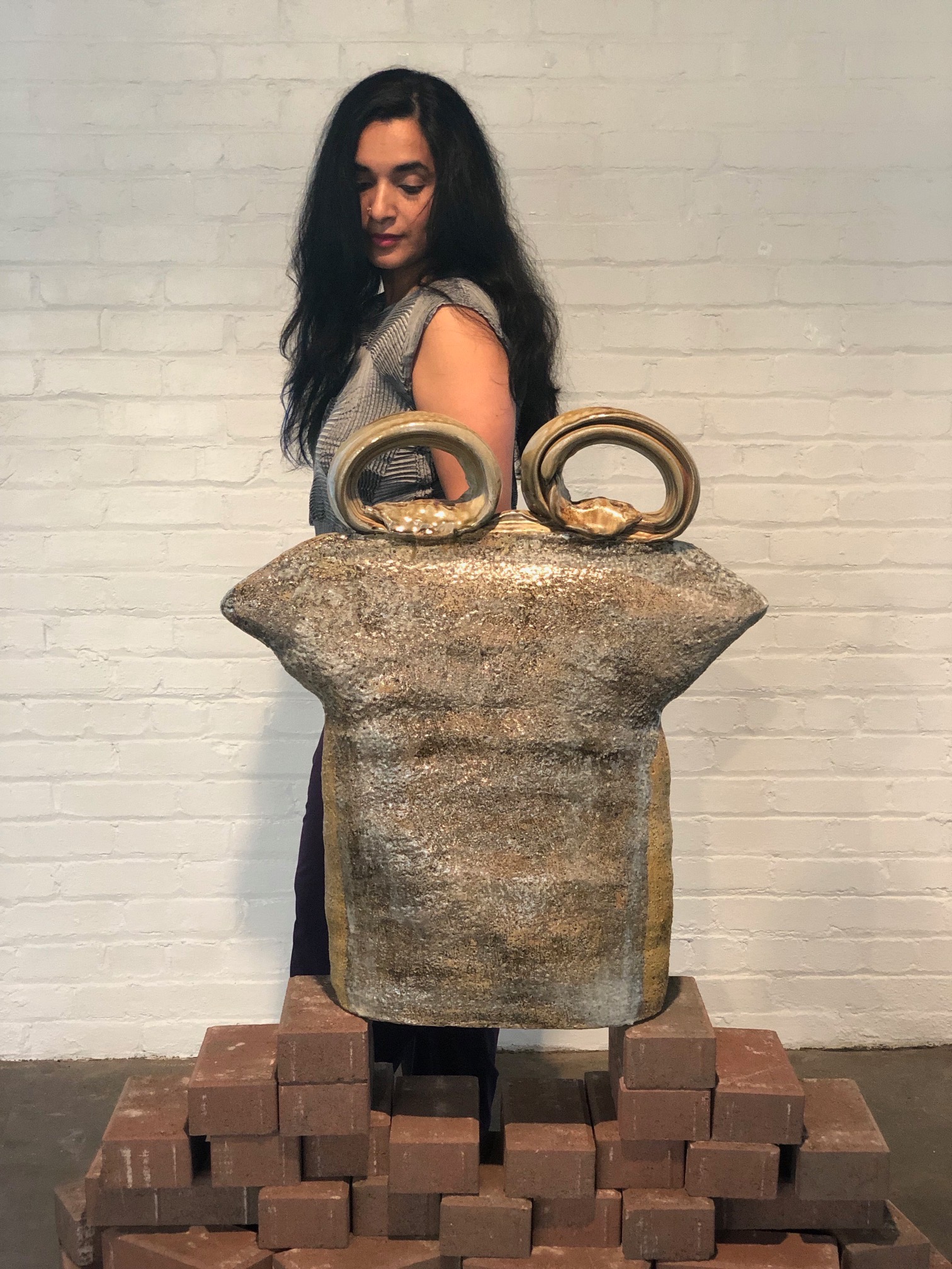  Artist Ashwini Bhat at the opening of her collaboration “Interior Landscape” with Pulitzer prize winning writer Forrest Gander in the Grabhorn Institute gallery, Fall 2019 