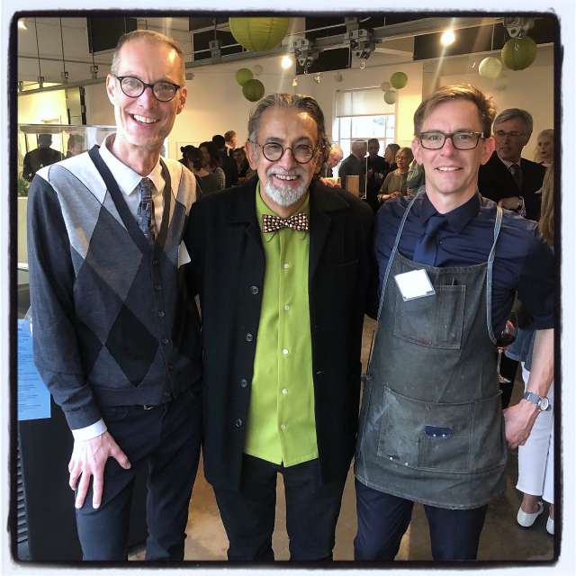  Publications Director Blake Riley, artist Enrique Chagoya and typecaster Brian Ferrett at the Grabhorn Institute Spring Benefit, 2019 