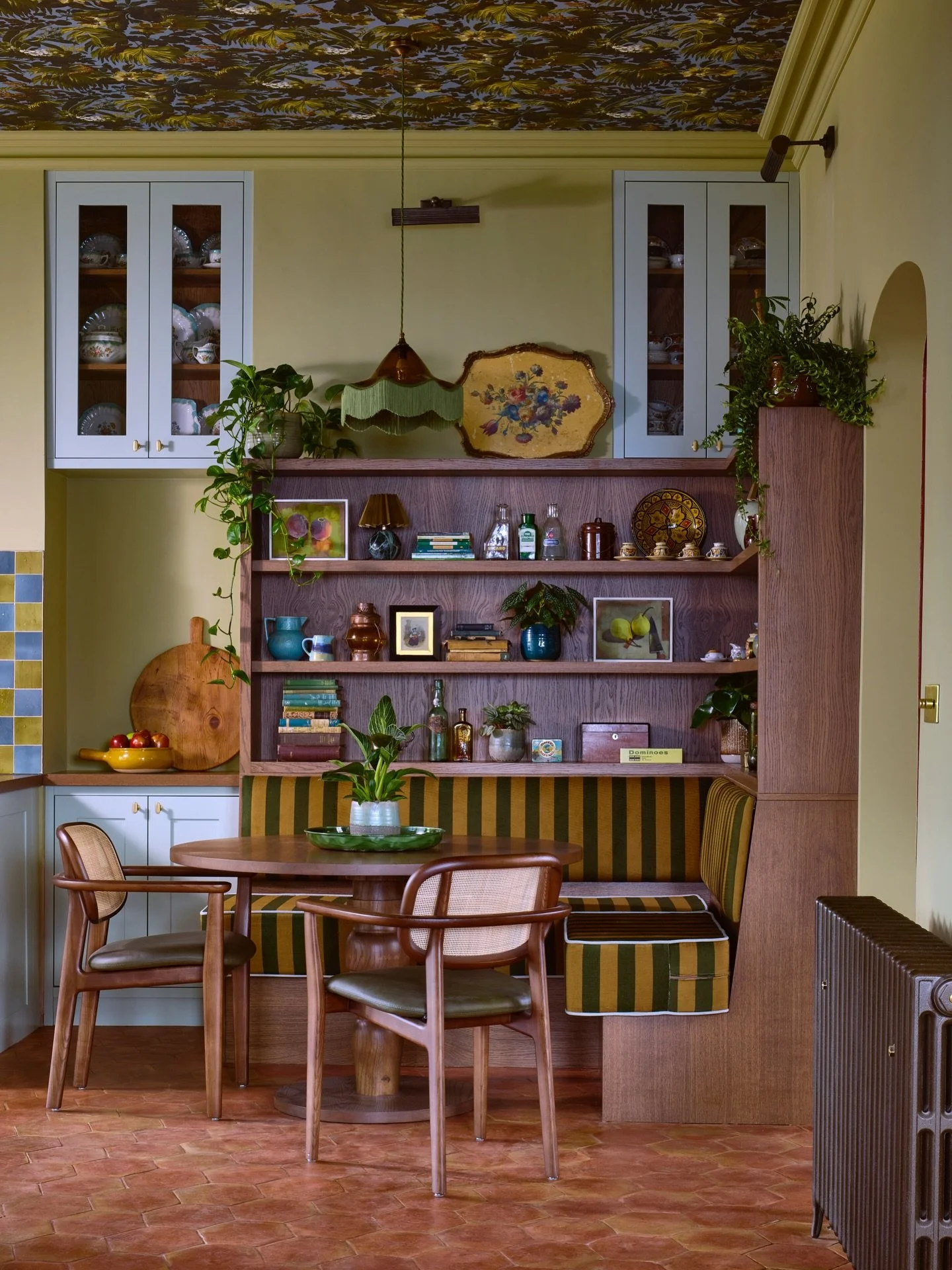 The kitchen banquette at &lsquo;The Duke&rsquo; was an important zone to our client who has always loved to work from this spot; previously this area was tricky due to an awkwardly set unusable fireplace and giant table that was the collector of &lsq